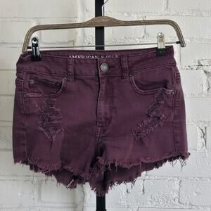 American Eagle Super Stretch Purple Cut Off Denim Shorts Frayed Distressed Sz 4